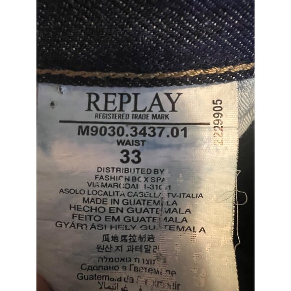 Replay Blue Jeans Mens 33 Regular Fit Straight Leg Mid Rise M9030.343701 - Picture 12 of 15